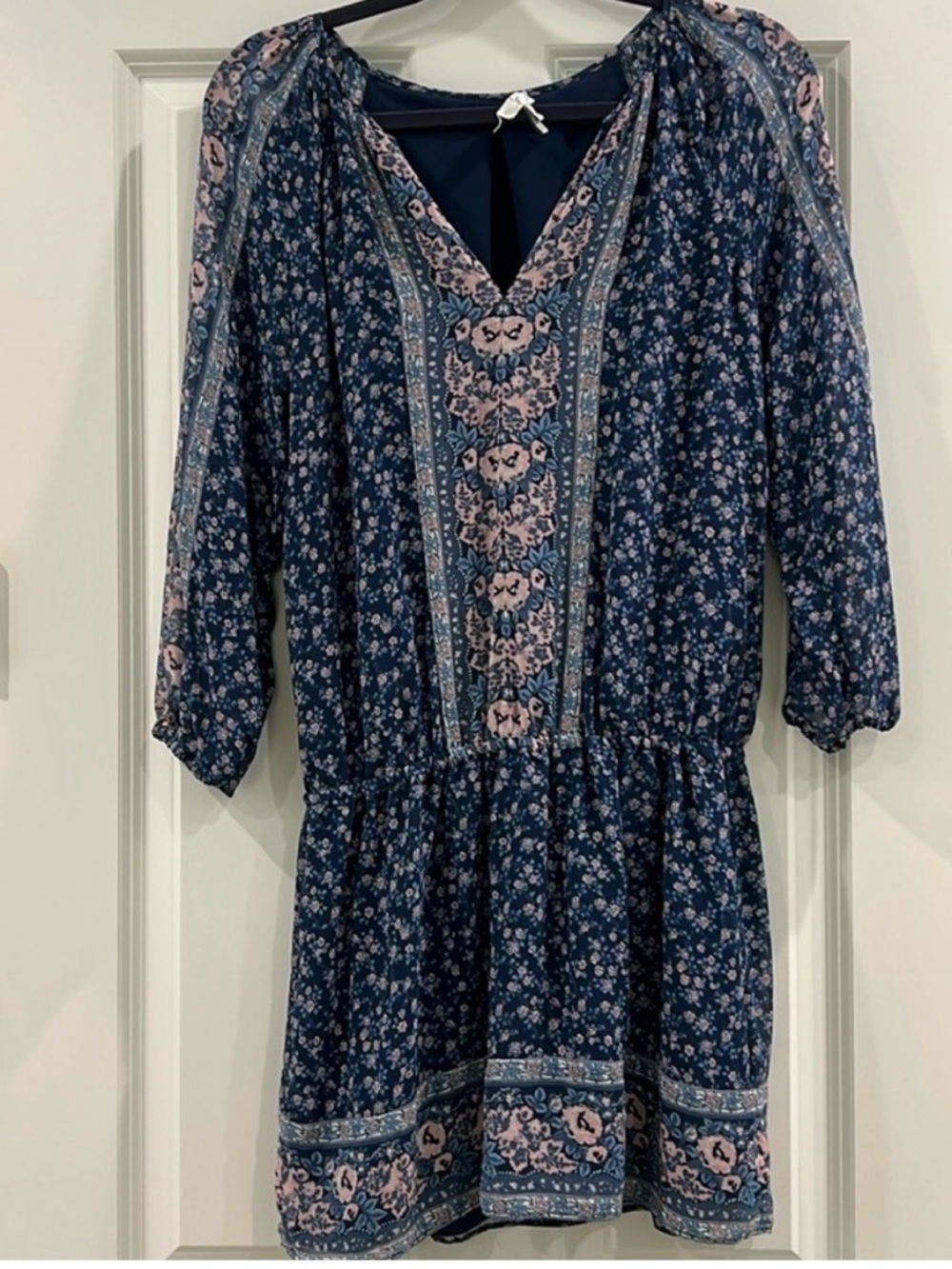 Joie Ariella 100% Silk Boho Floral Dress – Blue Multi – Size S